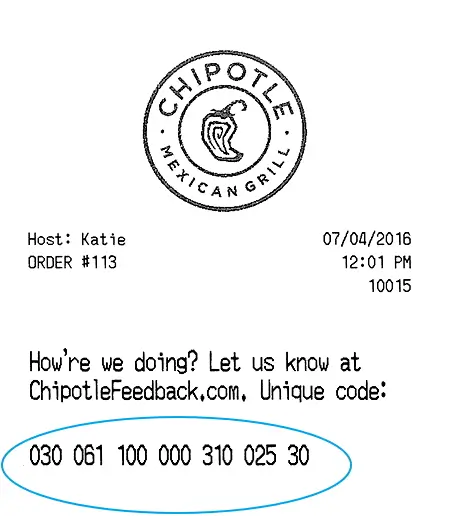 chipotle receipt for code