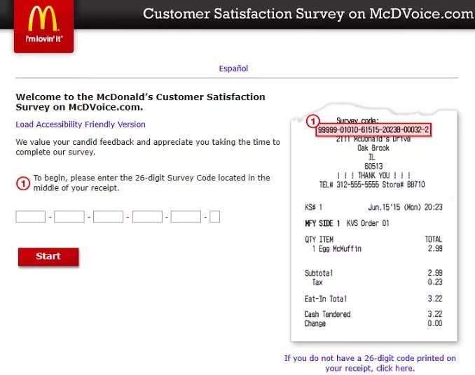 Mcdvoice.com survey homepage