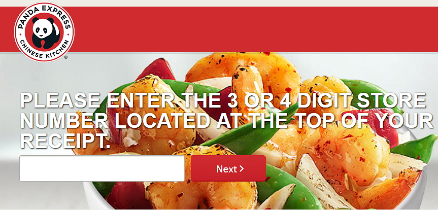 panda express survey page with store number
