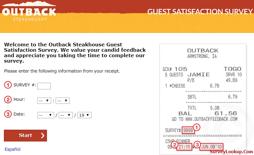 www.outbackfeedback.com survey homepage