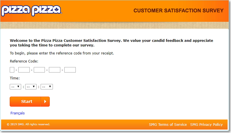 Pizzapizzasurvey.ca homepage