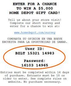 Home depot survey receipt