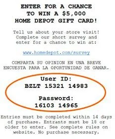Home depot survey receipt