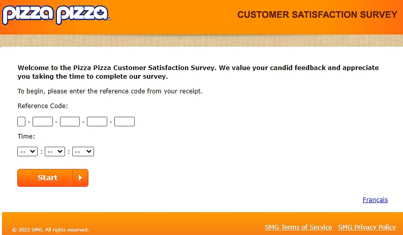 Pizzapizzasurvey.ca homepage